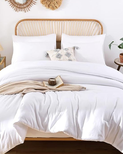 ROSGONIA Twin/Twin XL Comforter Set for College Girls Boys White, 1 Boho Comforter & 1 Pillowcase, Lightweight Kids Comforter All Season Dorm Bedding