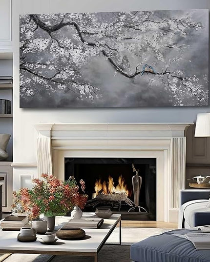 Artexist Canvas Wall Art/Grey Wall Decor 29"x58"/ Plum Blossom Oil Paintings/Large Artwork Wall for Living Room Bedroom Office Kitchen Home Decoration