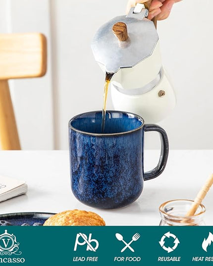 vancasso STARRY Coffee Mugs Set, 16 oz Ceramic Coffee Cups for Americano Hot Tea Iced Coffee Cold Brew Cocoa Milk Stoneware Mugs Set of 6, Dishwasher & Microwave Safe, Blue