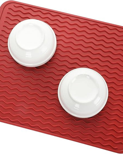 Silicone Dish Drying Mat for Multiple Usage,Easy clean,Eco-friendly,Heat-resistant Silicone Mat for Kitchen Counter or Sink,Refrigerator or drawer liner Red L 16 inches x 12 inches