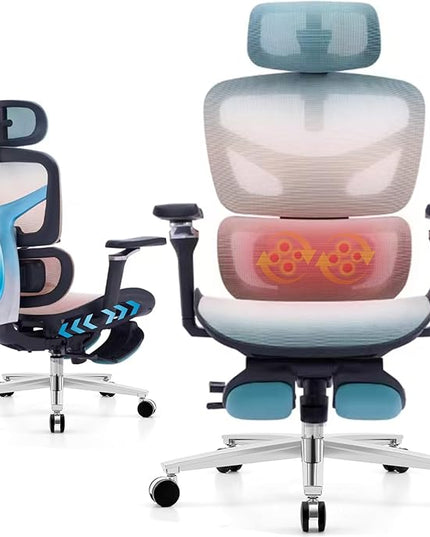 Ergonomic Home Office Desk Chair with Massage Lumbar Support，4D Headrest & 5D Armrests, Reclining Big and Tall 400LBS Mesh Chair with Footrest，Adjustable Back High and Seat Depth (Black Rainbow)