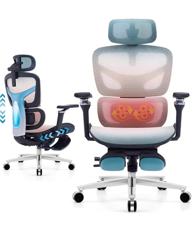 Ergonomic Home Office Desk Chair with Massage Lumbar Support，4D Headrest & 5D Armrests, Reclining Big and Tall 400LBS Mesh Chair with Footrest，Adjustable Back High and Seat Depth (Black Rainbow)