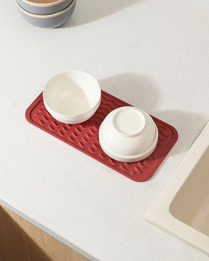 Silicone Dish Drying Mat for Multiple Usage,Easy clean,Eco-friendly,Heat-resistant Silicone Mat for Kitchen Counter or Sink,Refrigerator or Drawer Liner Red S 12 inches x 6 inches