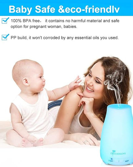 Diffuserlove 2 Pack 200ml Essential Oil Diffuser Ultrasonic Aromatherapy Diffuser Cool Mist Humidifiers with 7 Color LED Lights & Waterless Auto Shut-Off for Home Office Kitchen Bedroom