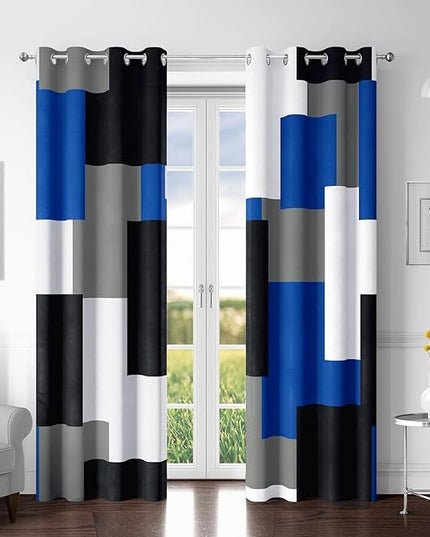Royal Blue 100% Blackout Curtains for Bedroom 96 inch Long 2 Panels Set Navy Blue Modern Abstract Black Out Curtains Black Grey Insulated Room Darkening Window Drapes for Living Room, 52Wx96L