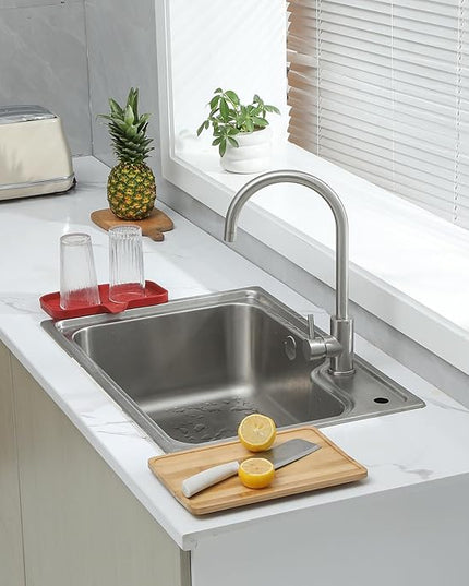 Silicone Bathroom Soap Dishes with Drain Spout-Bathroom and Kitchen Sink Organizer,Sponge Holder,Dish Soap Tray,Perfect for Dispenser,Scrubber,Bottle,Cup on Sink or Counter-Red 9.6"×5.3"