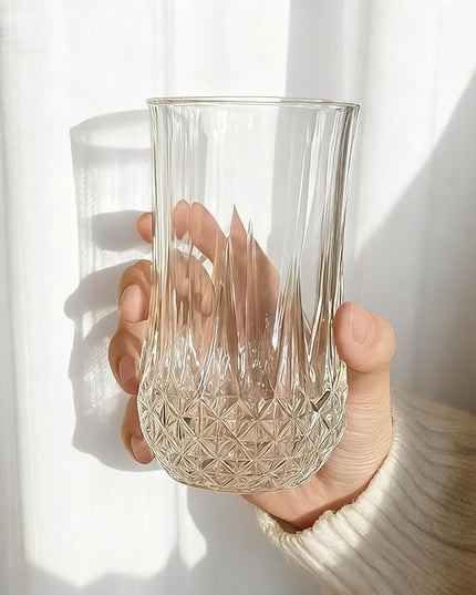 Ruckae Drinking Glasses Set of 8,11 oz and 7 oz Kitchen Water Glass Cups Set,Clear Curvature Glassware Dishwasher Safe,Mixed Drinkware for Beer,Juice,Cocktail,Whiskey,Milk and Various Mixed Drinks