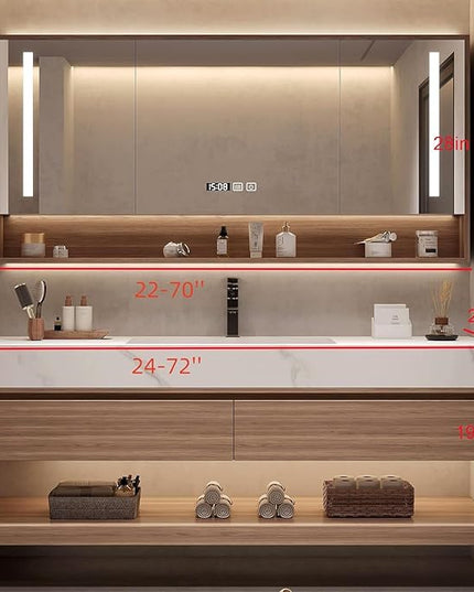 36'' Wood Bathroom Vanity Set - LED Defogging Mirror | Wall Mounted Bathroom Vanity with Sink Include Open Storage & Mirror Cabinet Storage & 2 Drawers