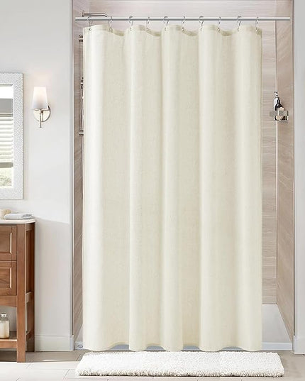 Naturoom Ivory Linen Shower Curtain, Cloth Textured Fabric Shower Curtain Set with Hooks, Simple Elegant Modern Farmhouse Country Ultra Thick Bath Curtains for Bathroom,Water Repellent,54x78