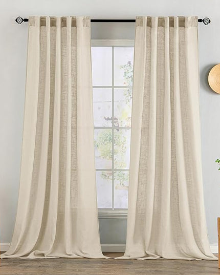 MIULEE Linen Curtains 90 Inch Length 2 Panels for Bedroom Living Room, Soft Thick Linen Textured Back Tab Window Drapes Semi Sheer Light Filtering Rod Pocket Modern Farmhouse Decor