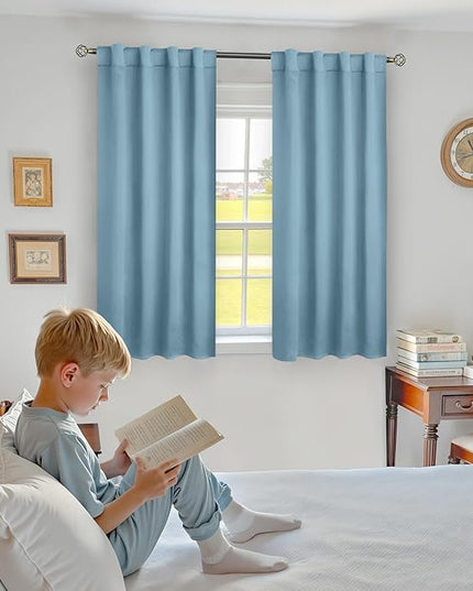 BGment Blackout Curtains 40 inch Length for Short Windows - 34 x 40 inch Camper Curtains Rod Pocket Back Tab Thermal Insulated Room Darkening Windows Drapes for Cafe, 2 Panels, Greyish Blue