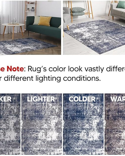 Keen Home Design Area Rugs - 2x16 Non-Shedding, Abstract Rugs for Kitchen, Living Room, Bedroom, Dining Room, Entryway - Size: 2'8" x 16', Navy/Grey/White