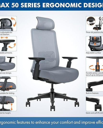 Mesh Office Chair – Ergonomic Office Chair with Lumbar Support, Adjustable 3D Arms & Soft Seat – Holds Up to 330lbs (Black)