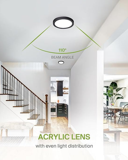 ASD LED 7" Round Flush Mount Ceiling Light Fixture, Low Profile Surface Lighting | 5CCT, Dimmable, Ultra-Thin, ETL Listed | 15W 1260LM 2700-6000K 120V | Kitchen, Bedroom, Hallway Lamp | Black, 12 Pack