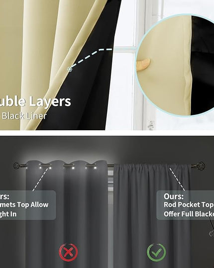 BGment Cream Blackout Curtains for Living Room 95 Inch Long 2 Panels Set, Extra Long Thermal Insulated 100% Room Darkening Curtains, Light Blocking Soundproof Bedroom Window Curtains, 52 Wide