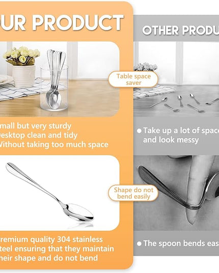 6 Pcs Mini Coffee Spoons with Holder 4.7 inch Demitasse Espresso Stainless Steel Spoons Silver with Acrylic Cylinder Holder for Coffee Bar Home Tea Party (6)