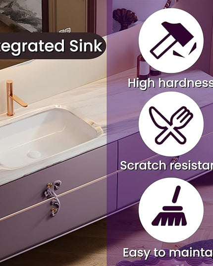 Bathroom Vanity with Sink - Including Defogging & Led Lights, Modern Bathroom Cabinet with 3 Drawers & Lipstick Box | Floating Bathroom Vanities Have Exquisite Handles (Round Mirror, 68'')