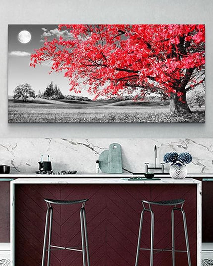 Canvas Wall Art For Living Room Office Wall Decor Bedroom Decor Black And White Landscape Wall Painting Red Tree Wall Pictures Canvas Art Prints Ready To Hang For Room Home Decoration 48 X 24