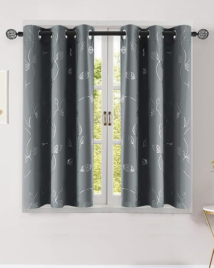 BUHUA Short Blackout Curtains for Kitchen, Half Window Treatment for Bedroom Energy Saving Privacy Shade for RV Camper Bathroom Basement, W38 x L36 inches, Grey, 2 Panel Set