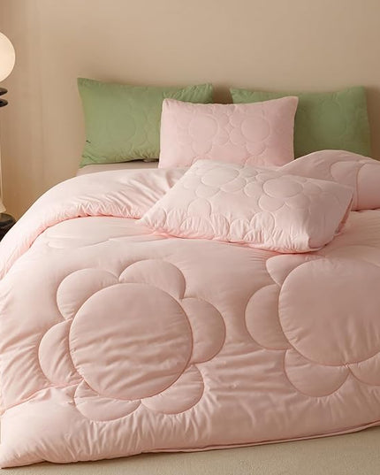 CLOTHKNOW Pink Queen Comforter Set 3Pcs Daisy Puff Bedding Comforter Sets Soft Floral Queen Comforter Pink Comforter with 2 x Pillow Cases