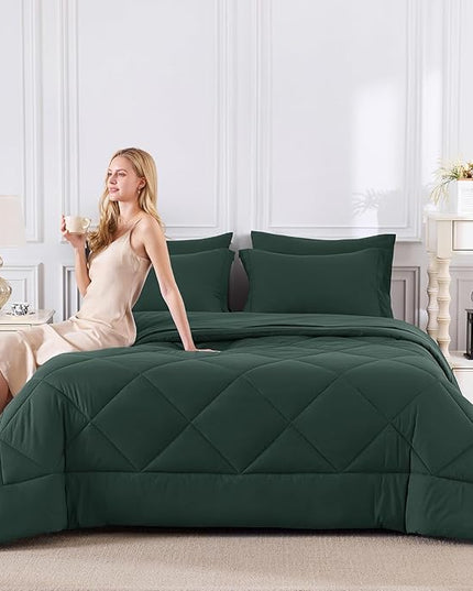 CozyLux Full Size Comforter Sets Forest Green - 7 Pieces Bed in a Bag Full, Luxury Soft Bed Set for All Seasons, Bedding Set with Down Alternative Comforter, Sheets, Pillowcases & Shams