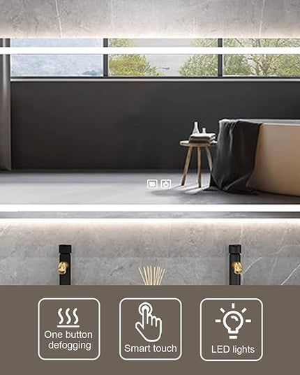 Double Floating Bathroom Vanity with Sink - Luxury Wall-Mounted Bathroom Vanity | High-Definition Smart Mirror Includ LED & Defog Mirror, Elegant Style (52IN)