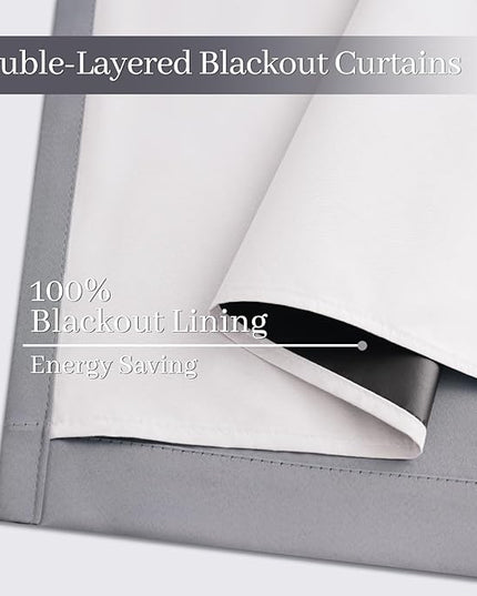 Yakamok Grey Room Darkening 100% Blackout Curtains Grommet Window Treatments with 2 Thick Layers-Gray Thermal Insulated Drapes Set of 2 Panels for Bedroom Living Room 52 Inches by 84 Inches Length