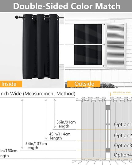 Simplebrand Halloween Black Short Blackout Curtains for Bedroom 54 Inches Long 2 Panels Set, Solid Thermal Insulated, Energy Saving Window Treatment Curtains Blackout Drapes, W40 x L54 Inch