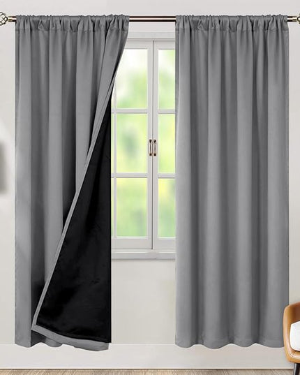 BGment 100% Blackout Curtains for Bedroom 84 Inch Length 2 Panels, Thermal Insulated Room Darkening Curtains Rod Pocket Soundproof Bedroom Living Room Window Curtains, Dove Grey, Each 52 Inch Wide