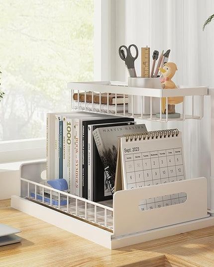 REALINN Under Sink Organizer, Pull Out Cabinet Organizer 2 Tier Slide Out Sink Shelf Cabinet Storage Shelves, Under Sink Storage for Kitchen Bathroom Cabinet, White, 1 Pack