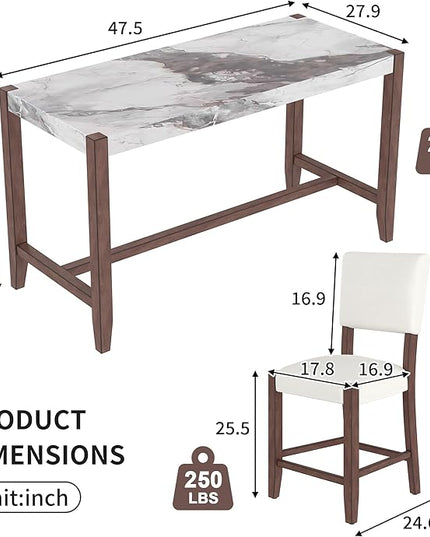 P PURLOVE 5 Piece Kitchen Table Set Counter Height Dining Table Set with Rectangle Table and 4 Cushioned Chairs for Small Place,Pub Kitchen