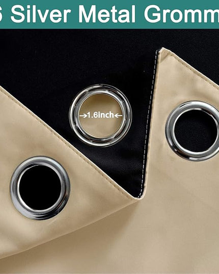 Yakamok 100% Blackout Thermal Insulated Grommet Curtains, Noise Reducing Barrier Panel for Sliding Glass Door, 2 Thick Layers Heat Full Light Blocking Patio Door Drapery, Beige, W100 x L84, 1 Panel
