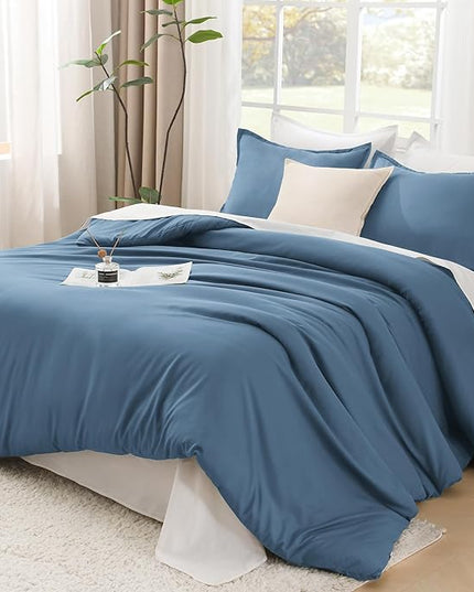 Litanika Comforters Queen Size Ocean Blue, 3 Pieces Lightweight Solid Bedding Set & Collections, All Season Fluffy Bed Set (90x90 Inches Comforter & 2 Pillowcases)