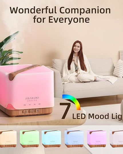 ASAKUKI 700 ml Premium Essential Oil Diffuser, 5 in 1 Ultrasonic Aromatherapy Fragrant Oil Vaporizer Humidifier, Timer and Auto-Off Safety Switch, 7 LED Light Colors