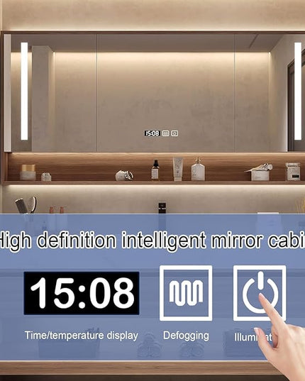 Wood Bathroom Vanity Set - LED Defogging Mirror | Wall Mounted Bathroom Vanity with Sink Include Open Storage & Mirror Cabinet Storage & 2 Drawers (72'')