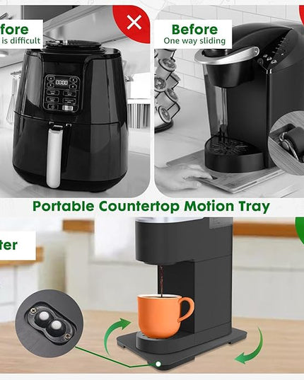 Appliance Slider 360° Rolling Tray for Coffee Maker Bamboo Coffee Pot Slider Tray Countertop Rotation Sliding Tray with Wheels, Small Appliances Mat Easily from Under the Cabinet Black(13.9"×9.4")