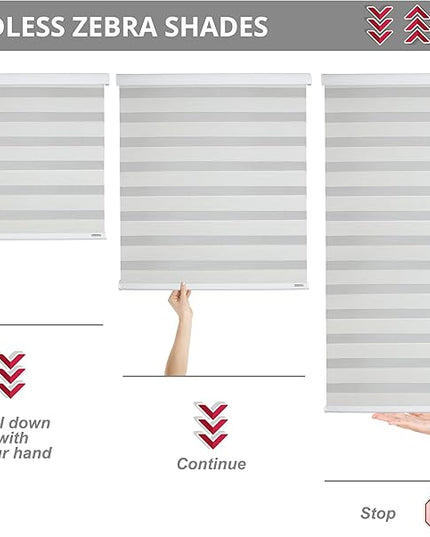 Shadesu Cordless Zebra Blinds for Windows, 79" W x 72" H, White, Dual Layer Free-Stop Zebra Shades, Light Control for Day and Night, Sheer Blinds for Indoor Windows, Bedroom, Kitchen