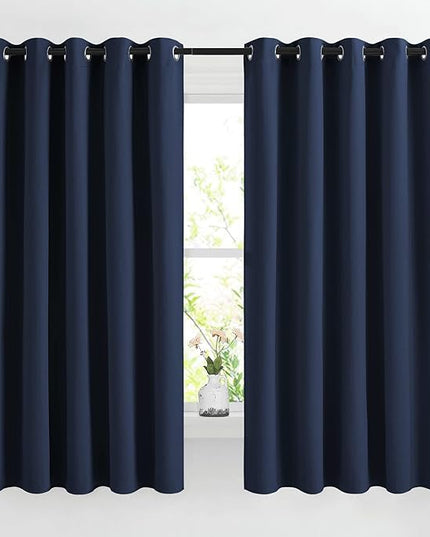 NICETOWN Blackout Curtain Panels 66 - Window Treatment Energy Saving Thermal Insulated Solid Grommet Blackout Drapes for Living Room (Navy, 1 Pair, 66 by 66-Inch)