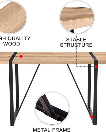 55'' Dining Table for 4-6, Wood Kitchen Table with Metal Legs, Dinner Table for 4-6 for Home Dining Room Living Room