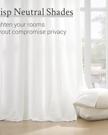 Topfinel Neutral White Linen Curtains 96 Inches Long for Living Room,Pinch Pleated with Heading Tape Hooks Light Filtering Semi Sheer Lightweight Curtains for Bedroom 96 Length 8ft Two Panels Set
