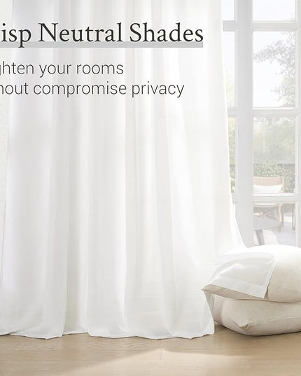 Topfinel 108 Inches Long Pinch Pleated Semi Sheer Curtains,White Linen Blended Light Filtering Window Curtains 108 Length for Living Room Bedroom Pinch Pleat Drapes with Hooks 1 Panels 72" Wx108 L