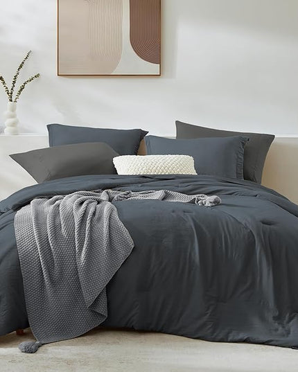 WRENSONGE King Size Comforter Set- 7 Pieces Blue Grey Bed in a Bag King with Fitted Sheet, Flat Sheet, 2 Pillow Shams, and 2 Pillowcases-Warm King Bedding Set for All Season