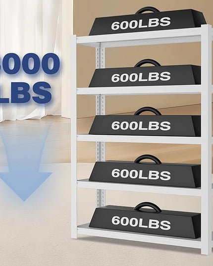 WORKPRO 3000lbs 5-Tier Shelving Unit, 72" H Adjustable Storage Shelves, Boltless Garage Shelving Unit for Garage, Kitchen, Durable Scratch-Resistant Panels, White