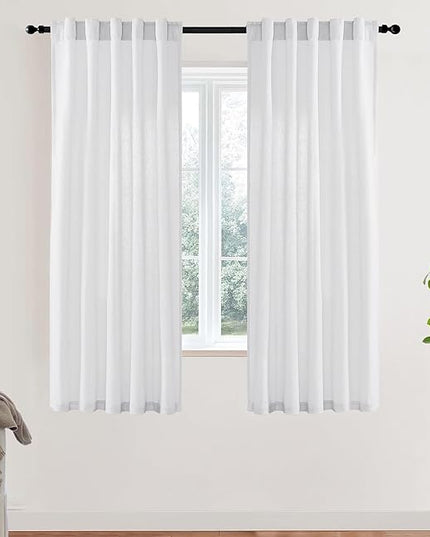 XTMYI White Sheer Curtains 68 Inches Long for Bedroom Living Room Dining Room,Linen Cotton Privacy Curtains for Kitchen Bathroom,40x68 Inch Length 2 Panels Set
