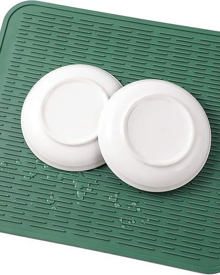 Silicone Dish Drying Mat for Multiple Usage,Easy clean,Eco-friendly,Heat-resistant Silicone Mat for Kitchen Counter or Sink,Refrigerator or Drawer Liner Green XL 18 inches x 16 inches