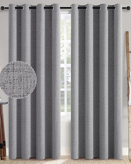 MIULEE Linen Texture Curtains for Bedroom Solid 100% Blackout Thermal Insulated Grey Curtains Grommet Room Darkening Curtains/Draperies Luxury Decor for Living Room Nursery 52x96 Inch (2 Panels)