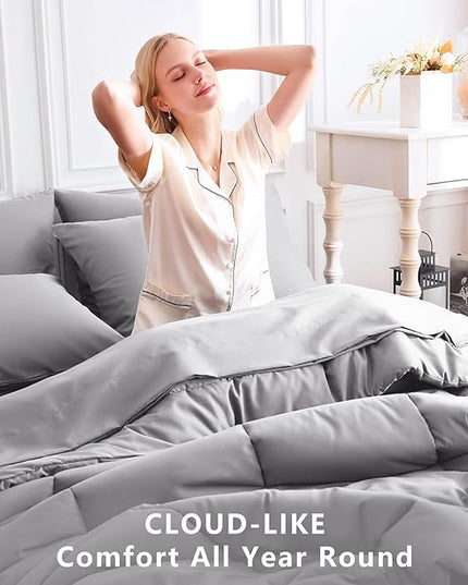 CozyLux Full Size Comforter Sets Grey, 7 Pieces Bed in a Bag, Gray Comforter Full Size, All Season Bedding Sets with Stitch Quilted Comforter, Flat Sheet, Fitted Sheet, Pillowcases