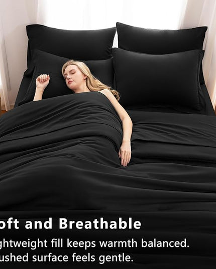 CozyLux Twin XL Comforter Set Black, 5 Pieces Bed in a Bag Twin Extra Long Comforter Set with Sheets, 5PC Bedding Sets with Down Alternative Comforter, Sheets, Pillowcase & Sham for All Seasons