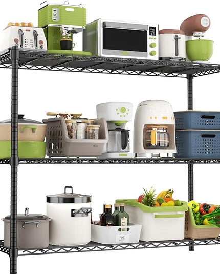 Storage Shelves Heavy Duty, 48" W x 20" D x 47" H Garage Wire Shelving Unit Loads 1200LBS, 3-Tier Adjustable Metal Industrial Utility Shelf Rack for Kitchen, Laundry Room, Pantry, Warehouse, Basement