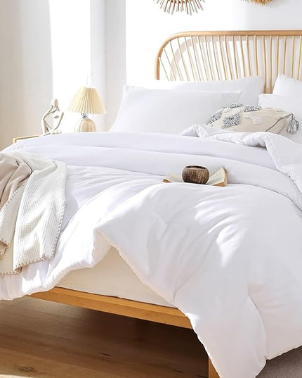 ROSGONIA White Queen Comforter Set, 3pcs(1 Boho White Comforter & 2 Pillowcases) All Season Soft Bedding Lightweight Bedspread Blanket Quilt